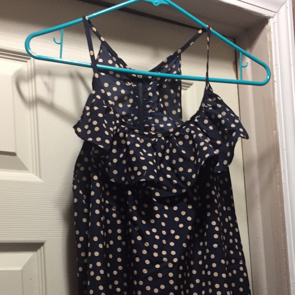 Blue and gold polka dot tank top